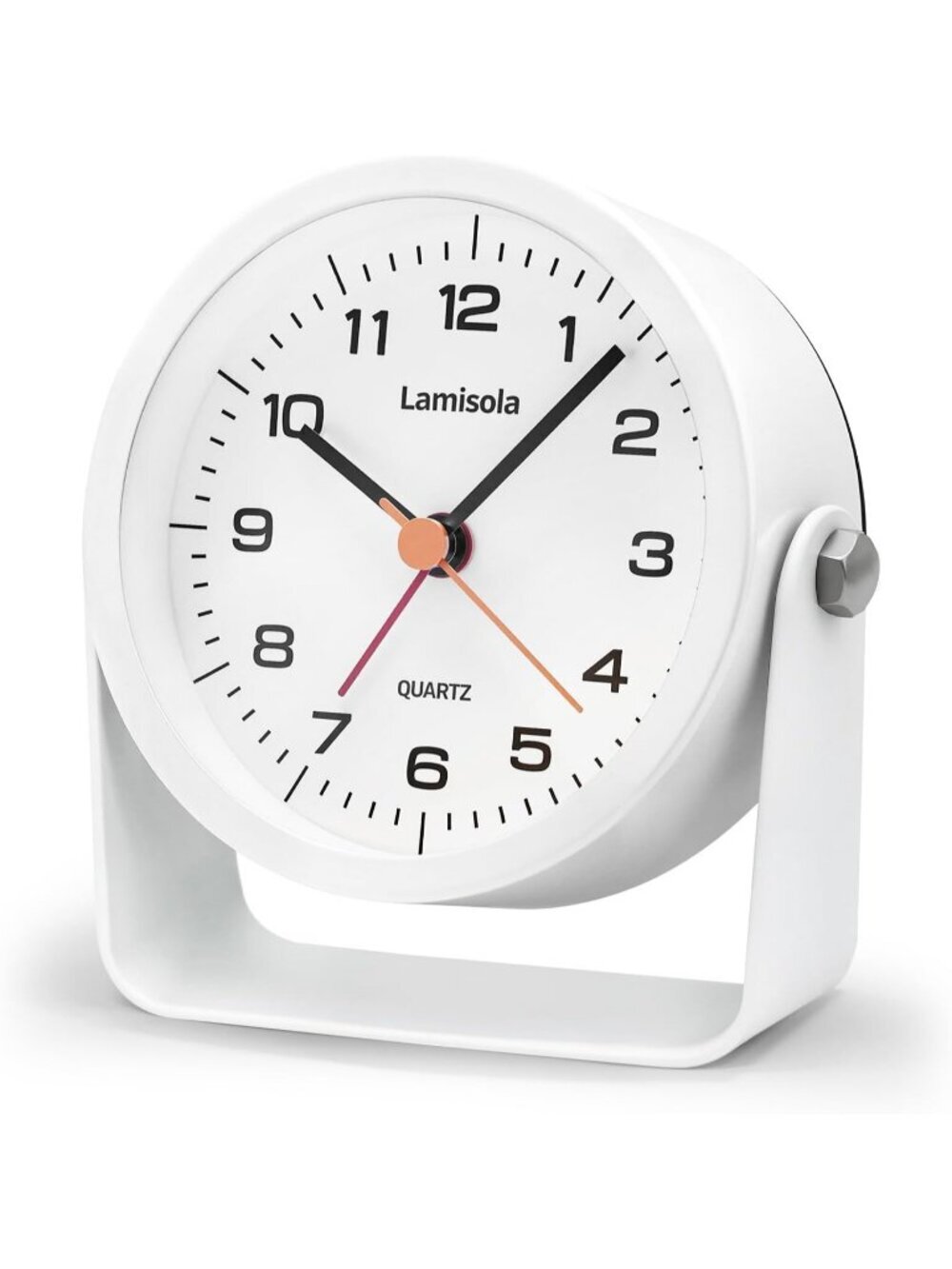 Home White Analog Quartz Battery Vintage Operated Silent Small Desk Alarm Clock
